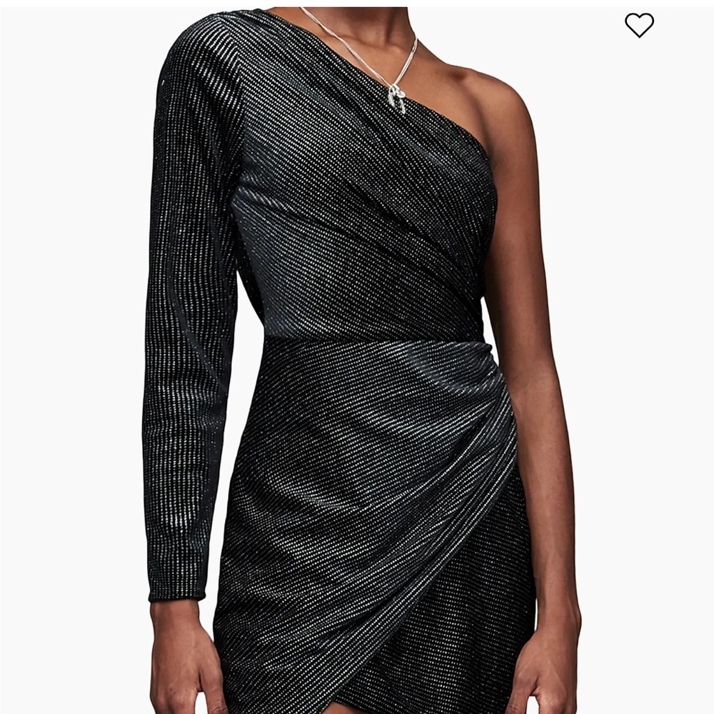 All Saints Shimmering Black One-Shoulder Dress